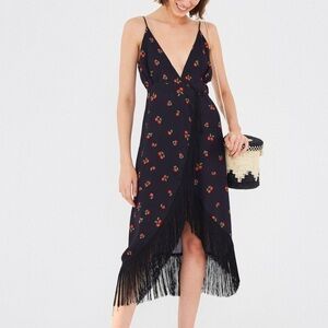 Farm Rio Pitanga Fringe Cherry Wrap Dress